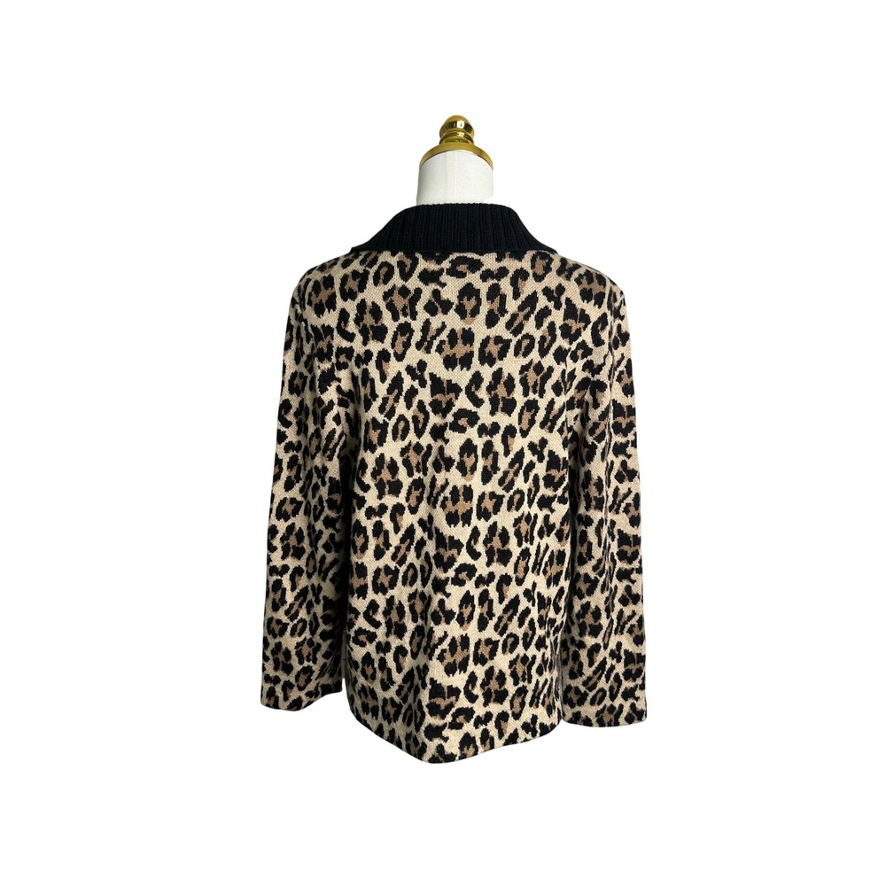 Rafaella Leopard Print Cardigan Sweater Womens Large Wool Blend Button Front L - Picture 3 of 8